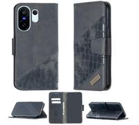 bojioderf Custodia Comaptibile per Vivo X200 Fe V2505 V2503 Case Custodia Cover Supporto Premium in PU [ con 9H HD Vetro Temperato] BF04 Black