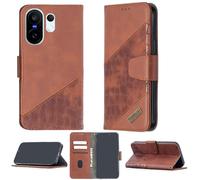 bojioderf Custodia Comaptibile per Vivo X200 Fe V2505 V2503 Case Custodia Cover Supporto Premium in PU [ con 9H HD Vetro Temperato] BF04 Brown