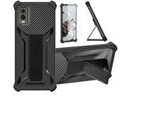 bojioderf Custodia per Nokia C32 Cover Custodia Case Ibrida [con Protezione dello Schermo in Vetro temperato] [Supporto Magnetico Pieghevole] [Resistente alle Impronte digitali Smerigliato] Nero