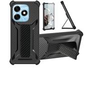 bojioderf Custodia per Tecno Kj5 Cover Custodia Case Ibrida [con Protezione dello Schermo in Vetro temperato] [Supporto Magnetico Pieghevole] [Resistente alle Impronte digitali Smerigliato] Nero