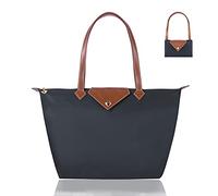 BOJLY Borsa tote da donna, elegante, impermeabile, in nylon, borsa a tracolla con manico superiore, borsa pieghevole da spiaggia, borsa da viaggio per lavoro, shopping, scuola, Grigio scuro, Large