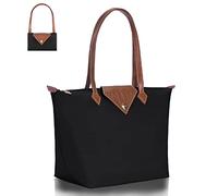 BOJLY Borse Tote da Donna Borse a Tracolla Elegante da Donna in Nylon Impermeabile Borsa con Manico Superiore Borsa da Viaggio Pieghevole da Spiaggia per Lavoro, Shopping, Grande Nero