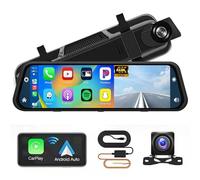 BOJONI Dashcam da 10" 4K 3840 * 2160P DVR per Auto Carplay Android Auto GPS 5G WiFi AUX Streaming Specchietto retrovisore Dashcam Telecamera registratore di Guida FM(4K-6M 1080P-BL-GPS)