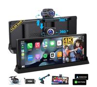 BOJONI 【Obiettivo Girevole a 360°】 Dash Cam 4K Wireless CarPlay e Android Auto Navigazione GPS Visione Notturna Doppio Obiettivo Auto DVR Videoregistratore Supporto FM BT