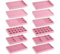 BOJVESH 12 vassoi impilabili in velluto per gioielli, organizer per cassetti per gioielli, grandi vassoi rimovibili per gioielli, collane, bracciali, orecchini, anelli, spille, orologi (rosa)