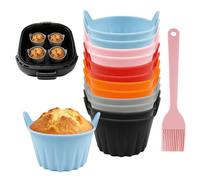 BOJVESH Set di 12 coppette colorate in silicone per friggitrice ad aria | 6 colori, pirottini in silicone antiaderente per uso alimentare con pennello per olio, adatti per friggitrice