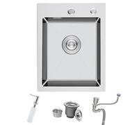 Bokaiya Lavello da cucina in acciaio inox 304, 35x45 cm, piccolo con 2 fori, troppopieno, sifone e dispenser sapone, 1 vasca, nickel spazzolato