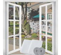Bokaiya Zanzariera Finestra 130 x 150cm, 2 Pezzo Zanzariera Fissa Regolabile, Zanzariera da Finestra, Zanzariera Adesiva, Zanzariera Finestra Adesiva per Finestra Anti-Zanzariera (Bianco)