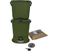 Bokashi Essential - Set di 2 compostrici da 15,3 l+1 kg di Brain+1 base oliva