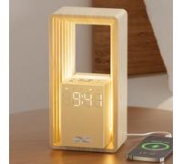 Bokefo Lampada da Comodino con Porta di Ricarica USB & Orologio, Doppia Sveglia con Luce di Risveglio & Snooze - 9 Suoni per il Sonno Luce Notturna, Timer & Display Dimmerabile Lampade per Camera