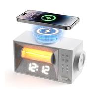 Bokefo Sveglia da comodino, Sveglia con rumore bianco e ricarica wireless | Caricatore wireless magnetico 15 W, luce sveglia, luce notturna, doppia sveglia, 20 suoni naturali, SNOOZE