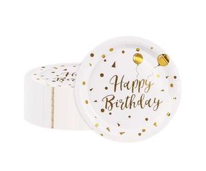 BOKFJBP 50 Piatti di Carta Bianco Oro, 18 cm, per Compleanno Bambini, Usa e Getta, Feste di Compleanno