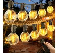 BokiHuk Catena Luminosa da Esterno, 45M Dimmerabile LED Catena di Luci per Esterno con Telecomando, Luci per Gazebo con 25+1 G40 Lampadine per Giardino, Terrazze, Campeggio, Balcone, Giardini