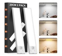 BokiHuk Luce Armadio LED con Sensore 2 Pezzi, 20cm 68 LED Dimmerabile Luce Sottopensile Cucina Led con 3 Colores, USB-C Ricaricabile Luces Notturna Lampada per Camere da Letto, Scale, Corridoio