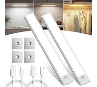 BokiHuk Luce Armadio LED con Sensore 2 Pezzi, 30cm 108 LED Dimmerabile Luce Sottopensile Cucina Led con 3 Colores, USB-C Ricaricabile Luces Notturna Lampada per Camere da Letto, Scale, Corridoio