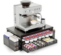 BOKIOVIN Mteal Portacapsule con cassetto Vertuo, porta capsule a 2 ripiani, supporto per macchina da caffè con 2 cestini per accessori da caffè, nero