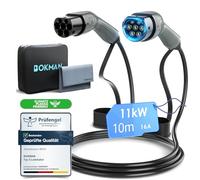 bokman Cavo Ricarica Auto Elettrica Tipo 2, 11 KW / 10 Metri / 16A / 3 Fase/modalità 3, Cavo Tipo 2 con Borsa per Il Trasporto Applicabile a 500e/Model Y/3/Primavera/ID.3/ID.4/e-208
