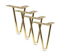 BOKNI Gambe per Tavolo a forcina in Metallo, Set di 4 Piedini per mobili Moderni per progetti Fai da Te, Gambe per armadietti con Protezioni per Pavimenti e Viti Incluse, Gambe Dorate da 10 cm
