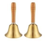BokWin 2 campanelle a mano, in ottone massiccio super forte, campanella a mano da 9,5 cm, con manico in legno, multiuso, per scuola, chiesa, hotel, Natale e servizio di matrimonio