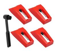 BokWin Confezione da 4 aghi di ricambio per giradischi in vinile rosso, compatibili con ION, Jenson, Crosley, Victrola, Sylvania, Phonograph LP Vinyl Player