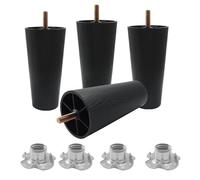 BokWin Confezione da 4 gambe per mobili in plastica da 12,7 cm, rotonde, affusolate, con bulloni M8, ricambio per divano, cassettiera, armadio, sedia, letto, tavolino (nero)