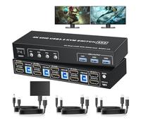 BolAAzuL Switch KVM USB 3.0 HDMI per 4 computer che condividono 2 monitor, 4K@60Hz, modalità estesa/copia, con 4 ingressi porta HDMI/USB, 2 uscite HDMI, 3 uscite porte USB 3.0