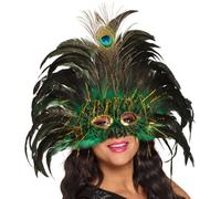 Boland 00265 - Maschera per occhi da regina dei pavoni, maschera per il viso con paillettes, piume e orpelli, costume, carnevale, festa a tema, ballo in maschera