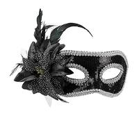 Boland 00289 - Maschera per gli occhi Venezia, nero-argento, maschera con fiore e piume, paillettes e bordino, accessorio, costume, carnevale, festa a tema, ballo in maschera