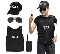 Boland - 00428 - Set costume agente SWAT per bambini, 4 pezzi, costume di carnevale per feste a tema, Halloween, carnevale, polizia