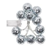 Boland 00768 - Catena luminosa a LED con sfere da discoteca, lunghezza 140 cm, tipo di batteria 2xAA, discoteca, anni '70, decorazione per carnevale, feste a tema