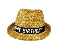 Boland 00941 - Cappello Happy Birthday, cappello per il compleanno, oro, glitter, fascia in bianco e nero con scritta, accessorio, regalo, outfit, party