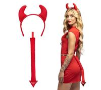 Boland 01064 - Set costume Diablo, set accessori da diavolo composto da cerchietto con corna e coda, Halloween, Carnevale e feste a tema