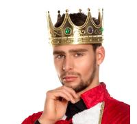 Boland 01317 - Re corona, oro, diametro 21 cm, per adulti, in plastica, pietre lucide, imperatore, nobile, duca, carnevale, costume, festa a tema, compleanno, teatro, travestimento