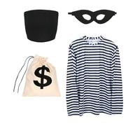 Boland 01415 - Set di costumi da scassinatore, camicia, cappello, maschera e borsa, costume da rapinatore per adulti, prigioniero, costume per JGA o carnevale