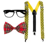 Boland 02606 - Set da nerd per costumi, accessori per carnevale, set di costumi, papillon, occhiali e bretelle,