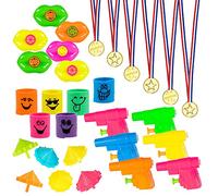 Boland 30797 - Assortimento per Feste in Sacchetto, Set da 30 Pezzi, 6 Flauto, 6 trottole, 6 Pistole ad Acqua, 6 medaglie, 6 corridori per Scale, Compleanno, Festa, Give-Away