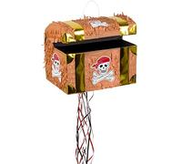 Boland 30935 - Pinata scrigno del tesoro, 30 x 26 x 23 cm, marrone-oro, cartone, pinata punch, compleanno dei bambini, festa a tema, celebrazione, decorazione, dolci, regali