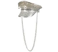 Boland 33022 - Berretto Dusty Delight, argento, con paillettes e catena a maglie, Rock-Star, Punk Ady, Cappello, Costume Carnevale, Festa a tema