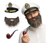 Boland 33220 - Set costume da capitano per adulti, berretto, barba e pipa per Carnevale o feste a tema, set di accessori per costumi da marinaio