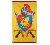 Boland 44008 - Bandiera cavaliere e drago, dimensioni 150 x 90 cm, decorazione appesa con drago e stemma, striscione, decorazione per festa a tema, compleanno o carnevale