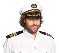 Boland 44372 - Cappello Capitano Jonah, Capitano, bianco-nero, decorazioni dorate, ancora, nave da sogno, marinaresco, marittimo, isola da sogno, carnevale, Halloween, festa in maschera, festa a tema, accessorio, costume