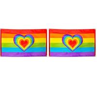 Boland 44721 - Bandiera in poliestere arcobaleno, colorata, dimensioni 90 x 150 cm, con occhielli in metallo, cuore, Christopher Street Day, hippie, omosessualità, decorazione (Confezione da 2)