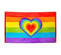 Boland 44721 - Bandiera in poliestere arcobaleno, colorata, dimensioni 90 x 150 cm, con occhielli in metallo, cuore, Christopher Street Day, hippie, omosessualità, decorazione