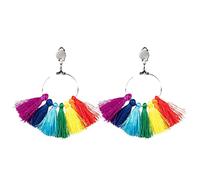 Boland 44742 - Orecchini arcobaleno con nappe, clip per orecchio, gioielli alla moda, accessori, costume, carnevale, feste a tema