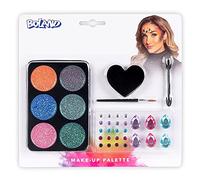 Boland 45103 - Set di trucco Glamour, palette di 6 colori con applicatore, pennello e spugna, pietre adesive per costume, carnevale, feste a tema, Halloween