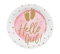 Boland 53244 - Piatti da festa Hello Girl, 10 pezzi, misura 18 cm, stoviglie ecologiche, 100% carta, compleanno, nascita, baby shower