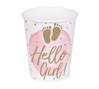 Boland 53246 - Bicchieri per feste, motivo Hello Girl, 10 pezzi, 210 ml, stoviglie ecologiche, 100% carta, compleanno, nascita, baby shower