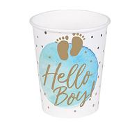 Boland 53247 - Bicchieri da festa Hello Boy, 10 pezzi, 210 ml, stoviglie ecologiche per feste, 100% carta, compleanno, nascita, baby shower