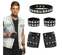 Boland 54585 - Set costume punk, set da 5 pezzi, guanti, bracciali e collana per Carnevale o feste a tema, accessori rocker o biker