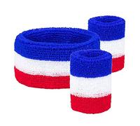 Boland 61980 - Set di fasce tergisudore Francia 3 pezzi, 1 fascia, 2 bracciali, calcio, EM, Public Viewing, articolo per fan